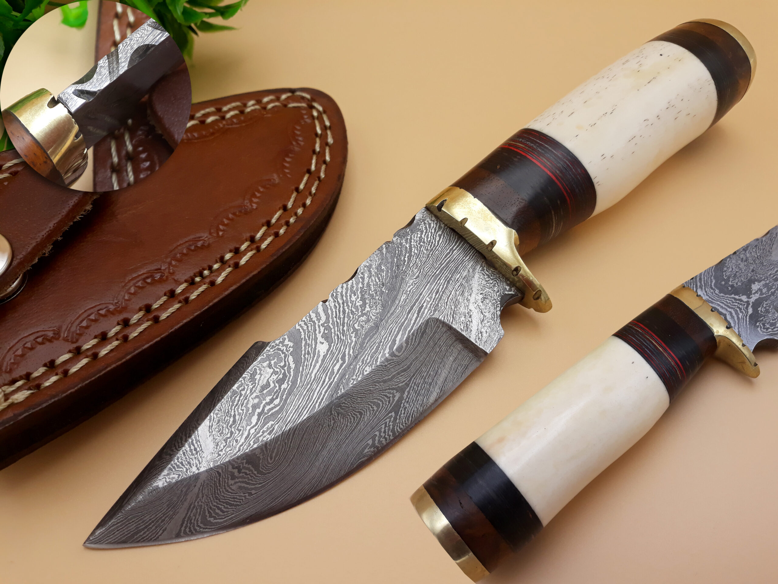 forged Damascus Steel hunting camping survival bushcraft sharp knife