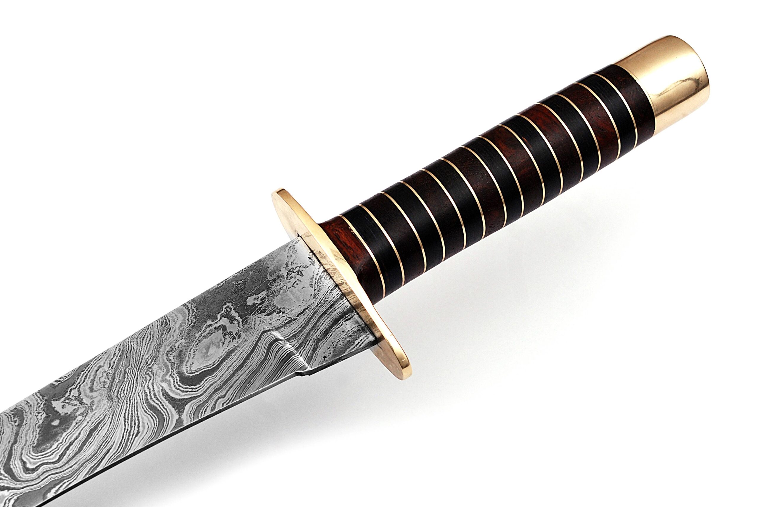 damascus hunting camping forged bowie kukri machete knife with wood and brass handle