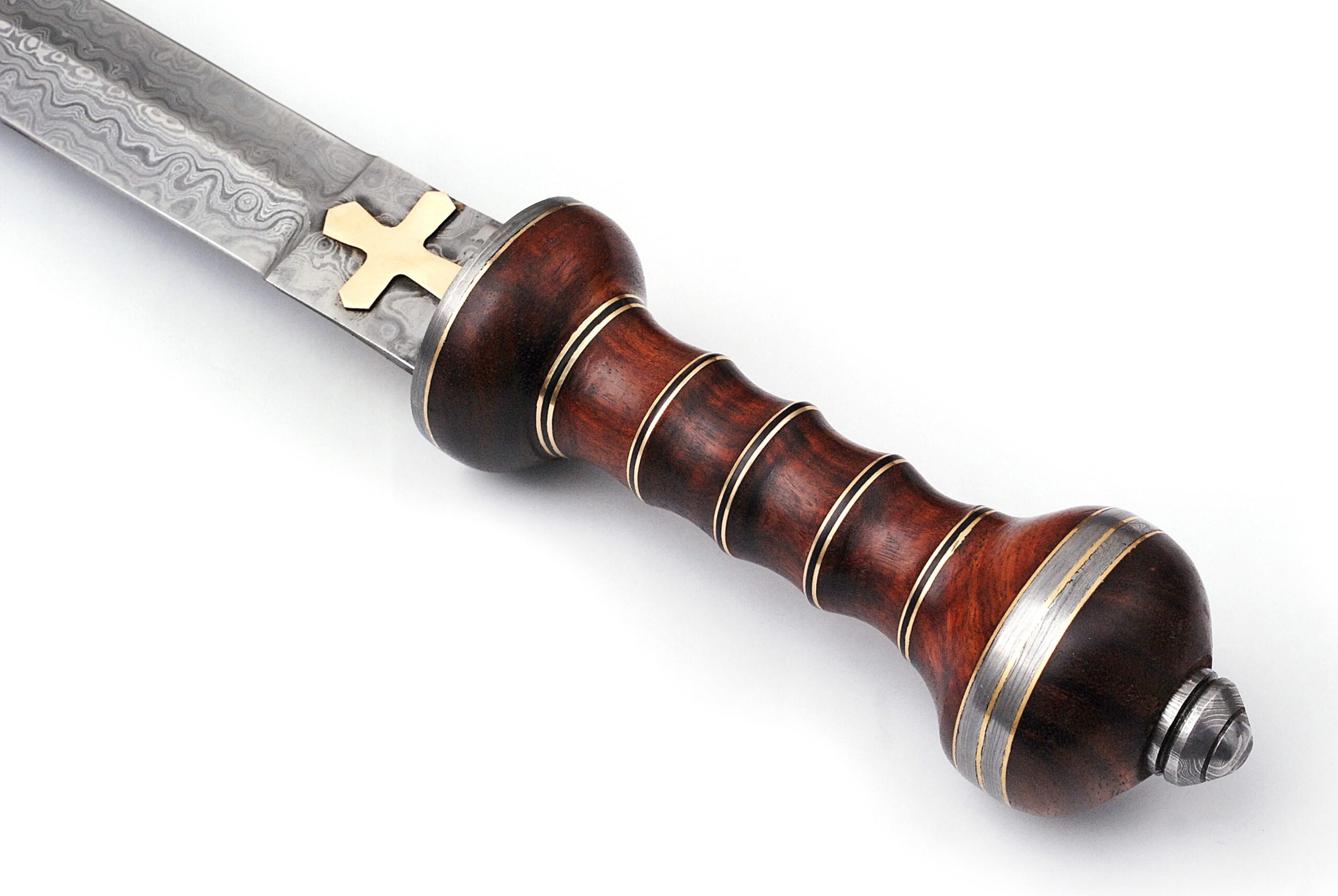 29" Rain Drop Damascus Steel Forged in Fire Custom Medieval Viking Holly Sword – Double-Edged Blade, Wood Handle - Image 4