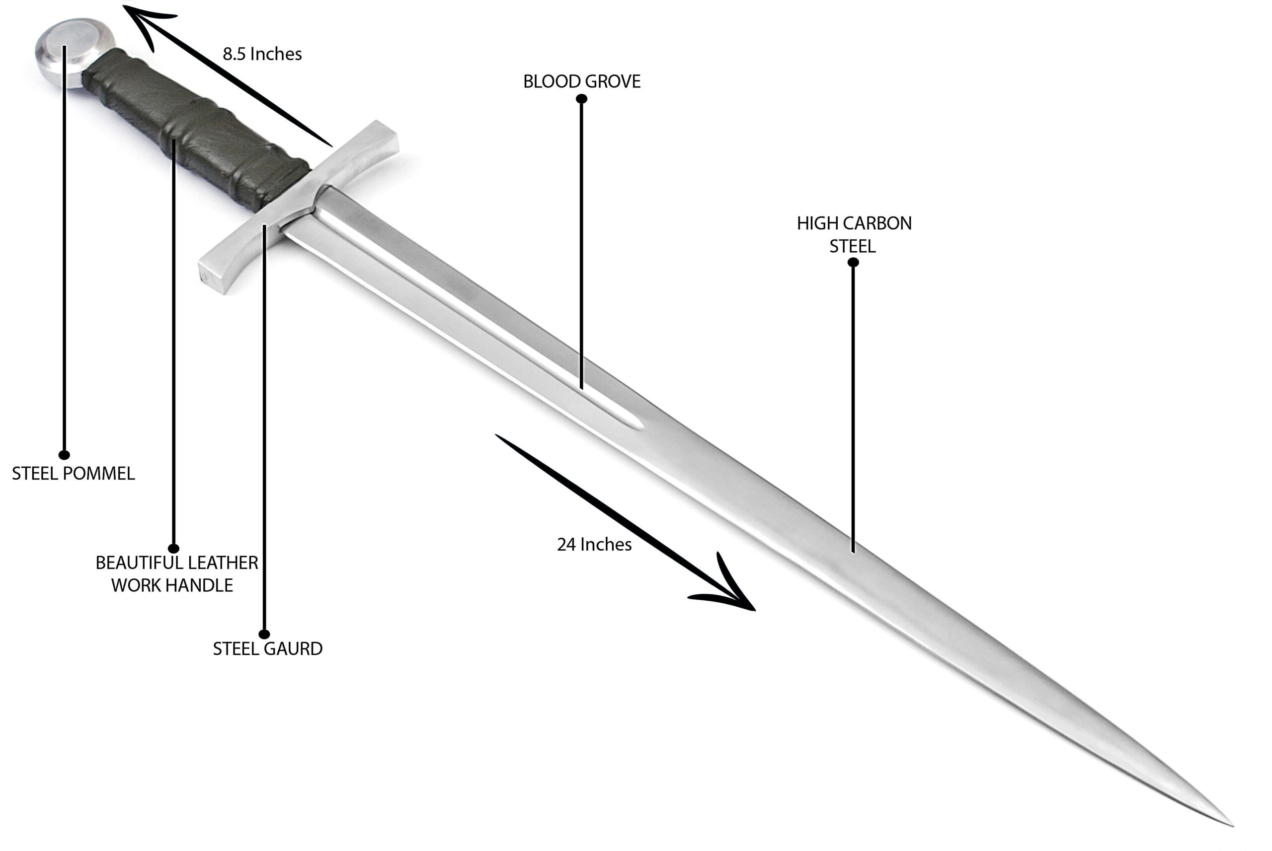 Rare Handmade High Carbon Steel Double Edge Sharp Blade Sword with Leather Sheath. - Image 2