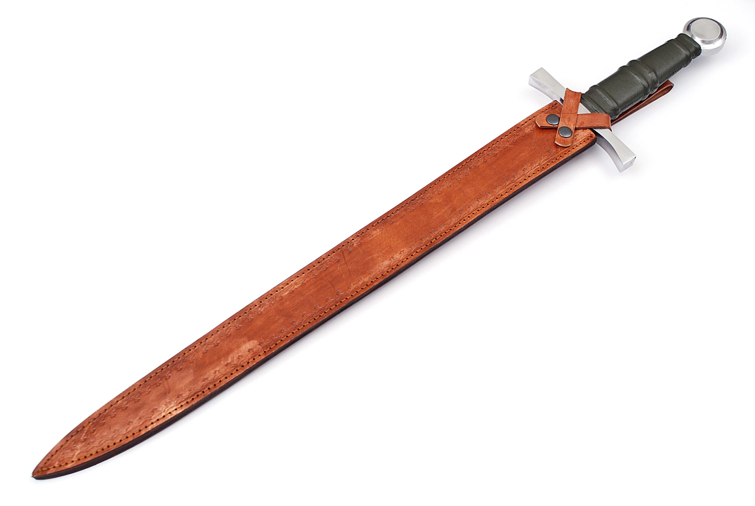 Rare Handmade High Carbon Steel Double Edge Sharp Blade Sword with Leather Sheath. - Image 5