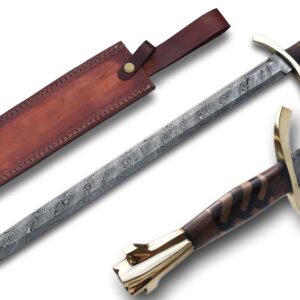 custom made hunting dual edge sharp sword with leather sheath