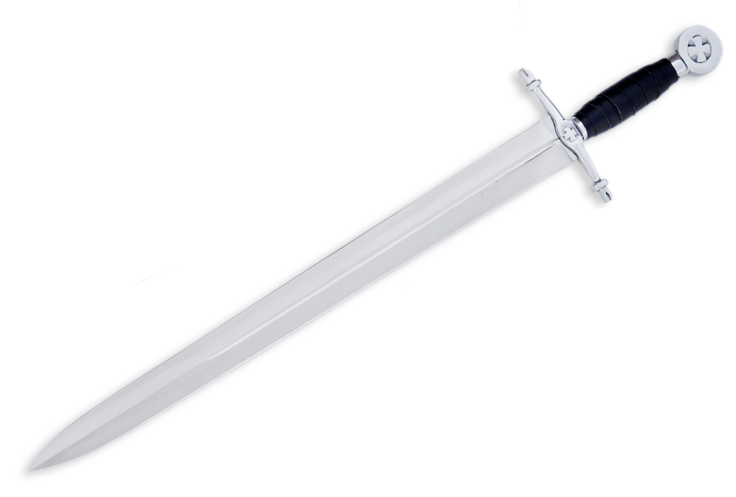 Handmade High Carbon Steel Double Edge Sharp Blade Knight Sword with Leather Sheath - Image 2