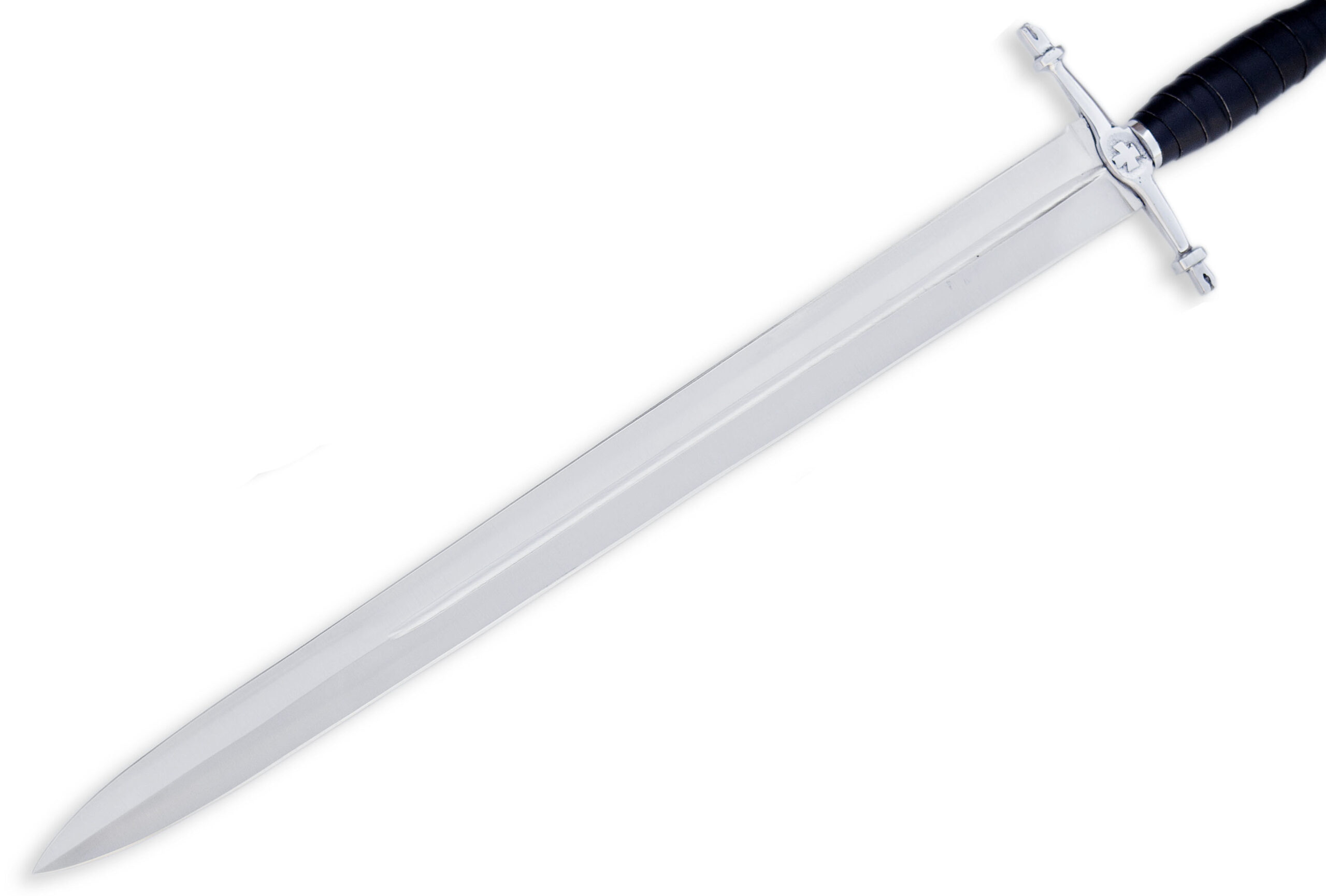 Handmade High Carbon Steel Double Edge Sharp Blade Knight Sword with Leather Sheath - Image 3