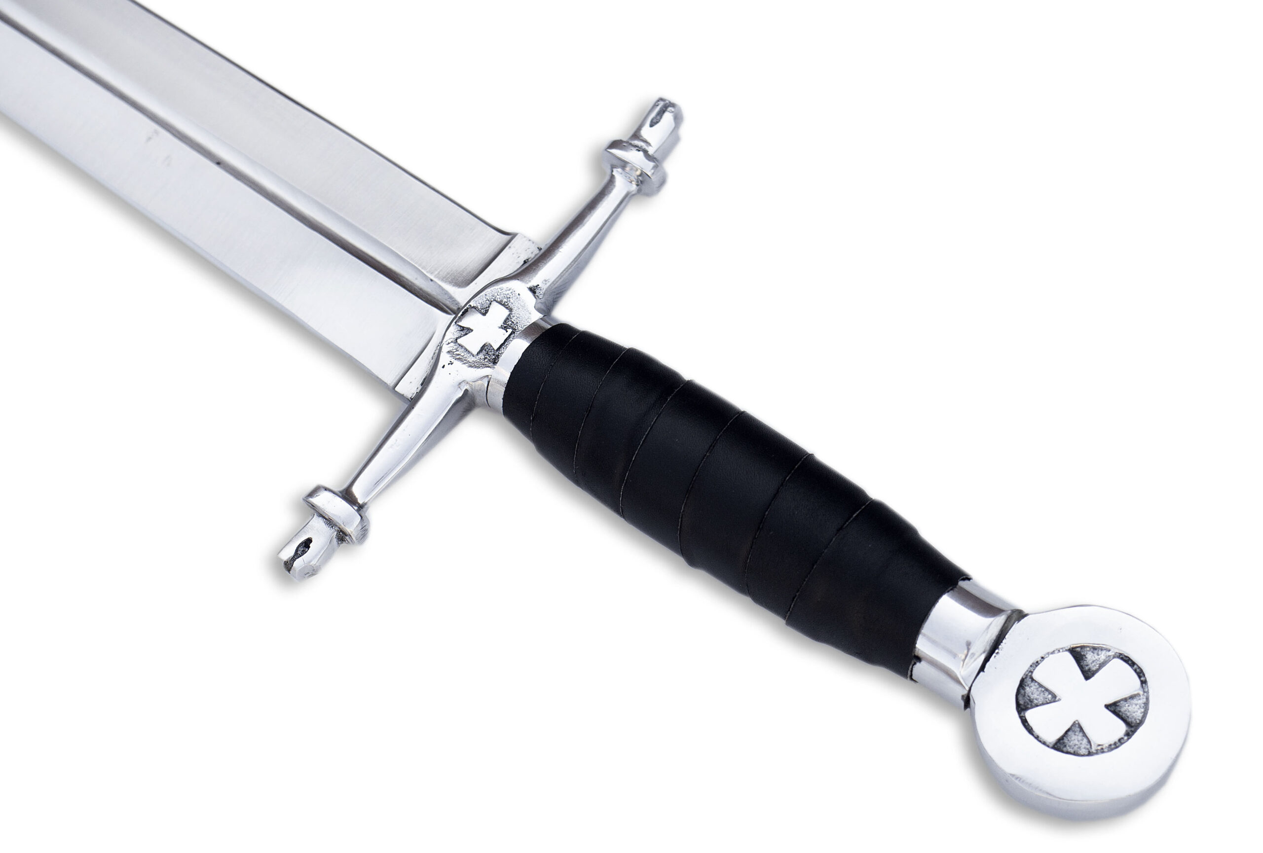 Handmade High Carbon Steel Double Edge Sharp Blade Knight Sword with Leather Sheath - Image 4