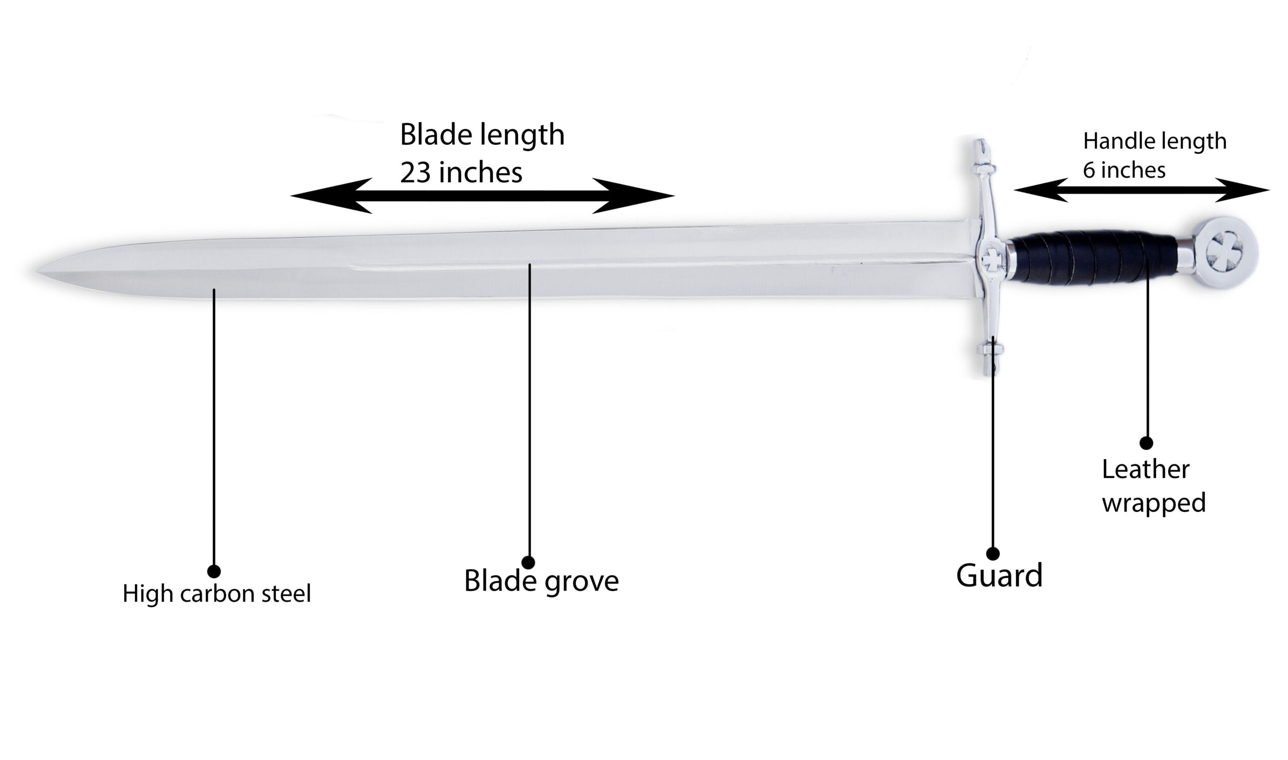 Handmade High Carbon Steel Double Edge Sharp Blade Knight Sword with Leather Sheath - Image 5