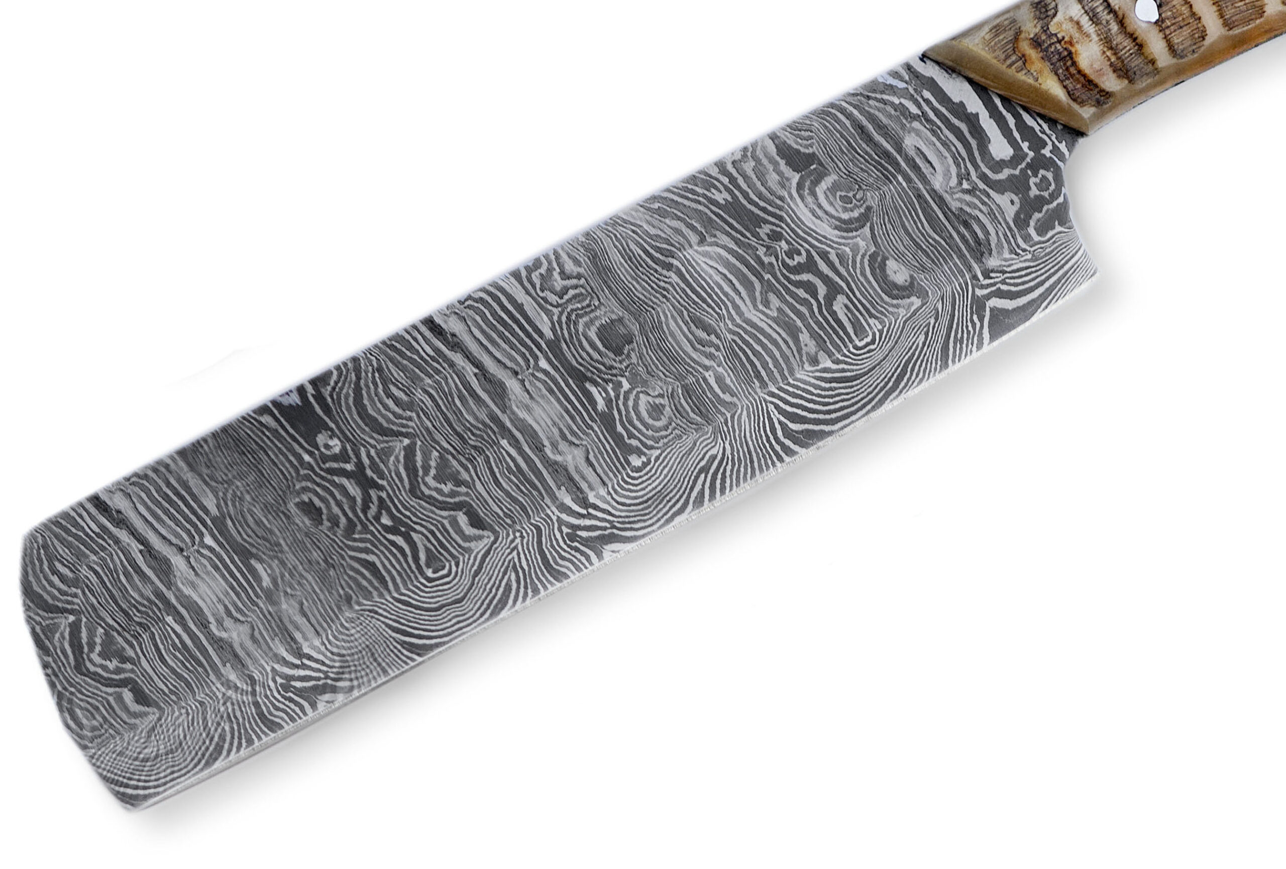 Handmade Damascus Steel Chef Cleaver Knife – 12” Full Tang Butcher & Nakiri Kitchen Chef Knife with Ram HornHandle & Leather Sheath. - Image 2