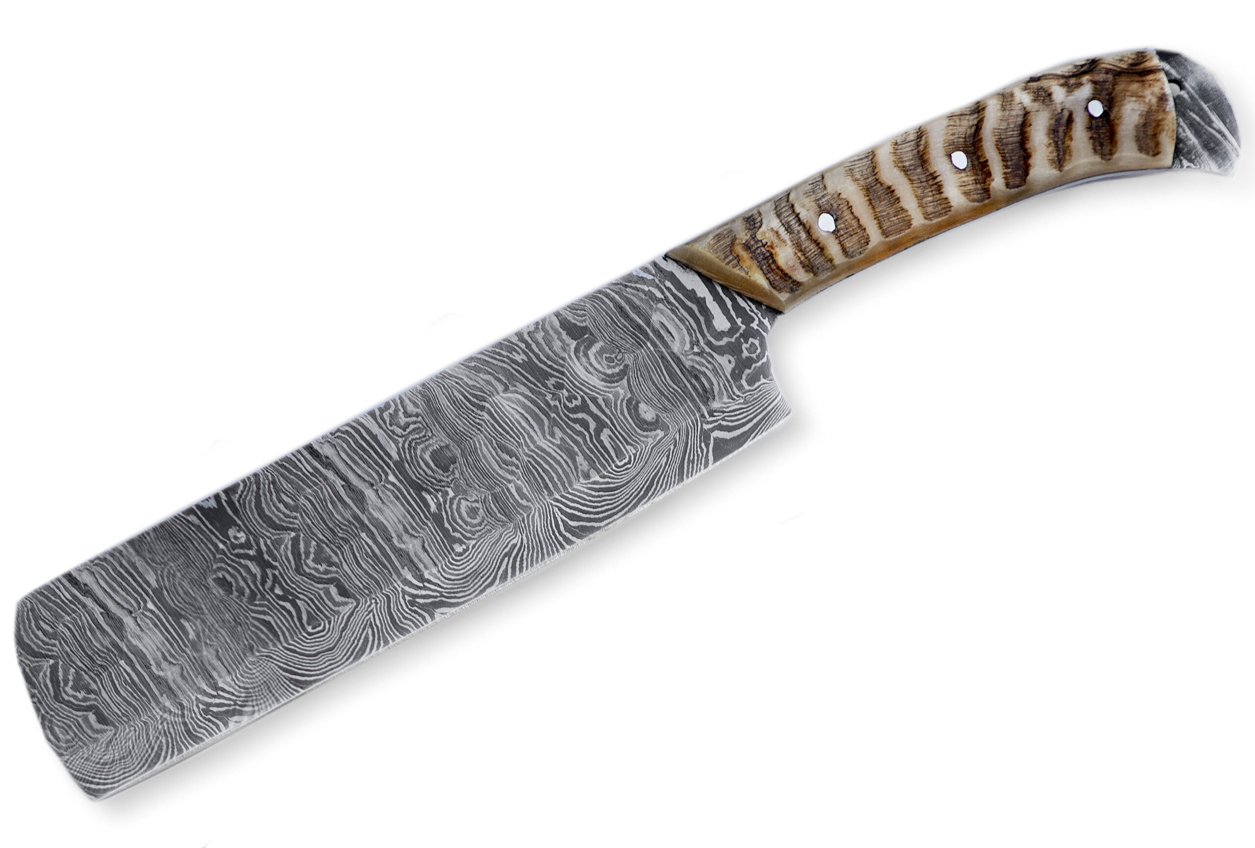 Handmade Damascus Steel Chef Cleaver Knife – 12” Full Tang Butcher & Nakiri Kitchen Chef Knife with Ram HornHandle & Leather Sheath. - Image 3