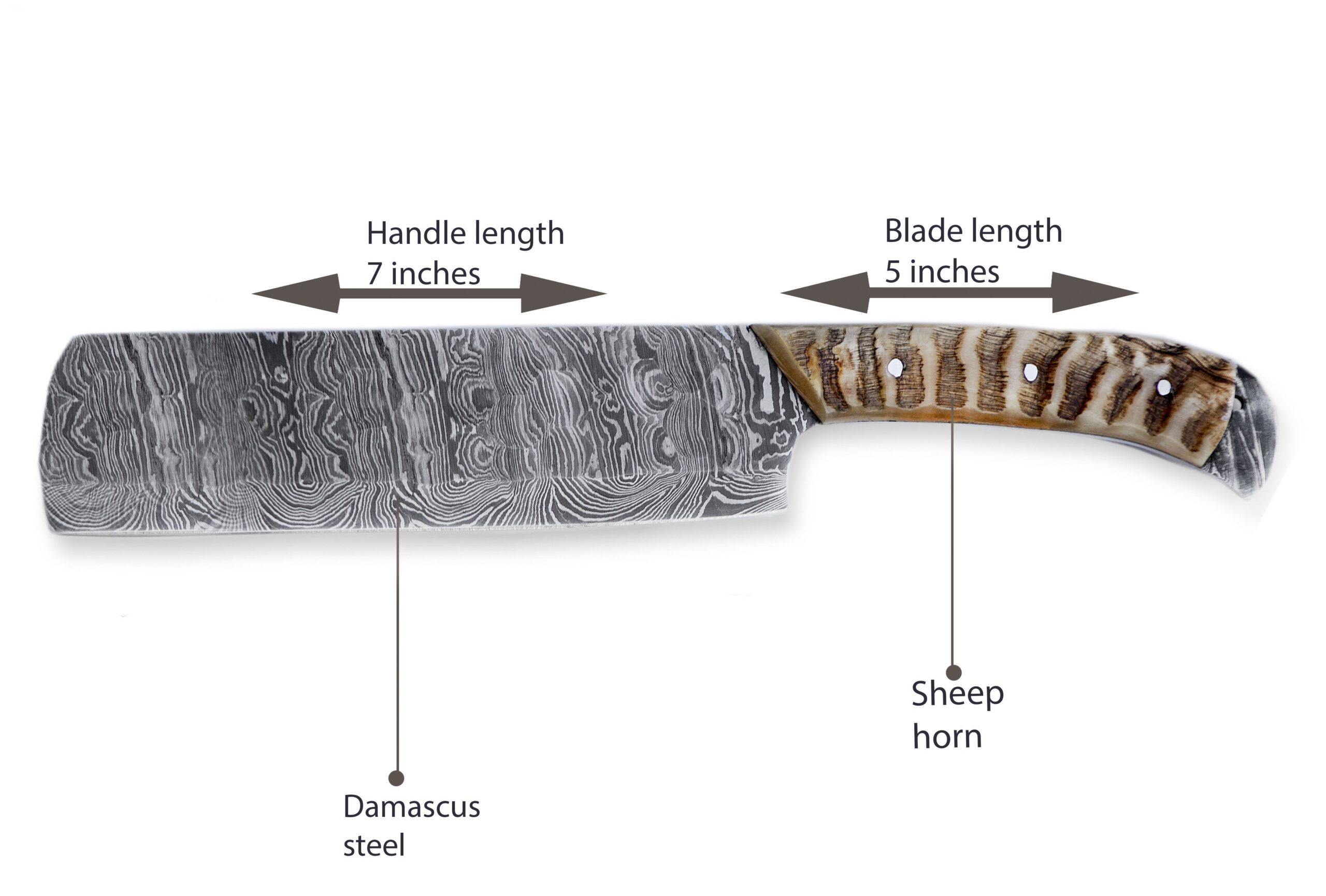 Handmade Damascus Steel Chef Cleaver Knife – 12” Full Tang Butcher & Nakiri Kitchen Chef Knife with Ram HornHandle & Leather Sheath. - Image 5