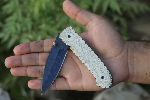 custom made damascus edc knife