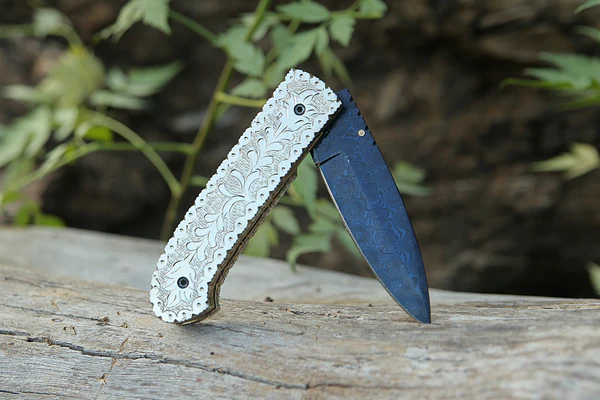 damascus steel brass handle knife