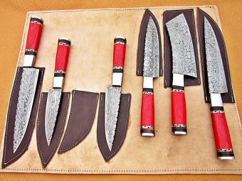 6-piece Damascus steel kitchen knives handmade