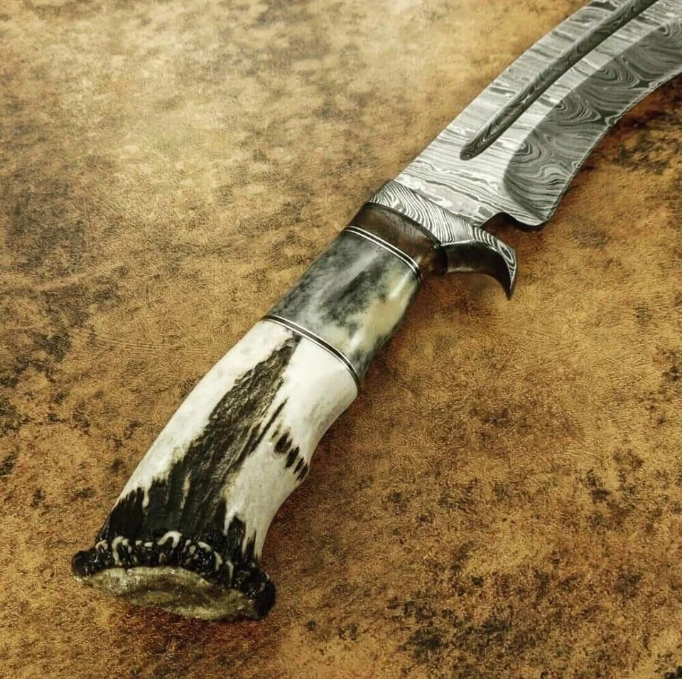 stag antler crown bowie survival camping knife