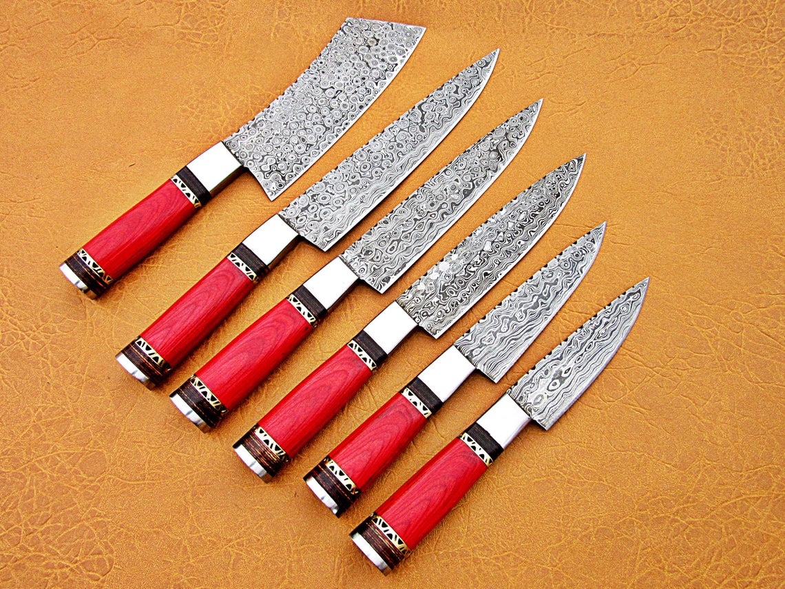 wood handle 6 pieces chefs knives set